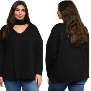 NWT Closetrix Plus Size V Neck Sweater With Choker Black Size XL 1X